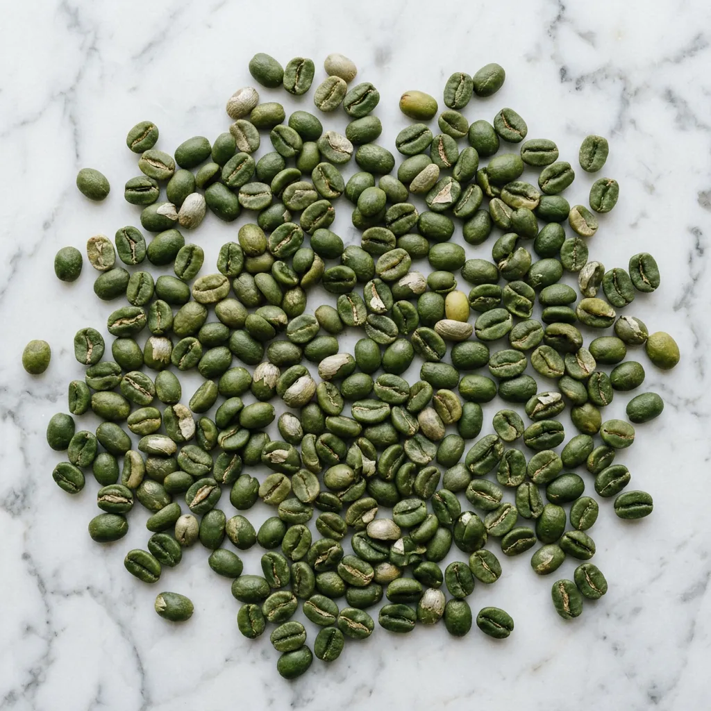 Raw green coffee beans overhead shot - green coffee extract supplement